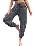 Terecey Women's Yoga Pants Soft Modal Cotton Harem Pants with Pockets Plus Size Elastic Pilates Trousers for Workout Dance Jogging Dark Gray