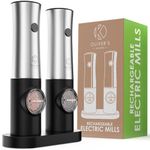 Oliver's Kitchen ® Electric Salt and Pepper Grinders - No Batteries Required with Rechargeable USB-C Dock - Easy 1-Touch Operation - Adjustable Coarseness with Light - Easy to Fill, Large Capacity