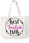 COCOVICI Teacher Gift | Best Teacher Ever Canvas Tote Bag| Teacher Book Bag | Teacher Appreciation Gift