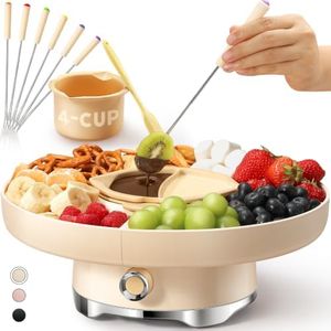 LUSHYUM Chocolate Fondue Pot Set Electric Melting Machine, 4-Cup Capacity 4 Trays 6 Forks 1 Spatula Cheese Warmer, Ideal Gift for Couple Family & Date Night Idea House Warming Holidays Essentials