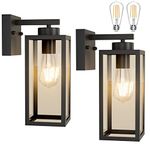 Tipace Outdoor Wall Lantern 2 Pack Black Exterior Wall Sconce with Clear Glass Shade Wall Mount Lights for Entryway,Porch,Doorway(2700K E26 Bulbs Include)