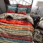 Lanqinglv 3 Pieces Double Duvet Cover Set Bohemian Bedding Sets Double Bed Retro Indian Boho Print Pattern Quilt Comforter Cover 200x200cm and 2 Pillowcases 50x75cm (W,D)