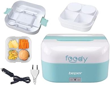 BEPER FOODY Elektrische Lunchbox für Auto, Truck, Office, Schule mit Doppelsteckdose (Auto/Wand) - Lunchbox Thermo mit 4 Trennbaren Innenfächern + Besteck inklusive, Blau
