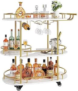 GAOMON Gold Bar Carts with 4-Tiers Storage Shelves，Mobile Bar Seving Carts on Wheels with Wine Rack and Glass Holder for Kitchen, Living Room, Dining Room