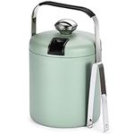 flybold Ice Bucket with Scoop - 7''x5.5''x5.5'' Small Insulated Ice Bucket with Lid and Stand - Double-Walled Stainless Steel Green Ice Holder for Party - 1.4 Quart Ice Container for Outdoor or Indoor