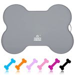 SUPERDESIGN Dog Food Mat Bowl Mat for Floors Waterproof Silicone Cat Dog Feeding Mat for Food and Water Pet Placemat Non Spill Puppy Dish Tray Non Slip Bone Shaped Small Medium Large Gray