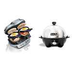 Hamilton Beach Dual Breakfast Sandwich Maker with Timer, Silver (25490) & DASH Rapid 6 Capacity Electric Cooker with Auto Shut Off Feature, One Size, Black