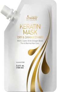 Vitamins Maschera alla Cheratina - Balsamo Profondo alla Biotina, Olio di Ricino, Proteine ​​del Collagene per Capelli Danneggiati, Sottili, Secchi e Stressati