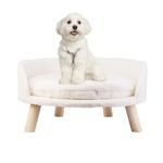 BingoPaw Cat Sofa Chair Bed: Elevated Nordic Pet Stool Bed with Removable Waterproof Mat - Raised Plush Fur Dog Kitten Couch with Wooden Legs Frame (Dia 60cm)