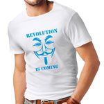 lepni.me Men's T-shirt The Revolution Is Coming Anonymous Hackers Legion V for Vendetta (Small White Blue)