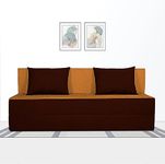 Adorn India Easy Three Seater Sofa Cum Bed (2 Years Warrenty Quality Foam)-Perfect for Seat & Sleep Washeble Polyster Fabric Cover (Camel & Brown) 6'x6'.Pillows Free