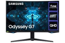Samsung Odyssey G7 LC27G73TQSRXXU 27" 1000R Curved Gaming Monitor - 240Hz, 1ms, 1440p QHD, Gsync, QLED, HDR600, HDMI, Displayport, USB, Black
