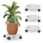Sharpex Pack of 4 Metal Caddy Iron Dolly on Round Rack Rustproof Sturdy Potted Indoor Outdoor Plant Stand/Trolley With Locking Wheels for Balcony, Living Room, Home and Garden (White)