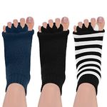 SPORCLO Five Toe Separator Socks for Men Yoga Foot Alignment Socks Massage Toe Spacers Bunion Corrector Cushion 3 Pairs, Bk/Ny/Ao, One Size