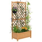 Safstar Raised Garden Bed with Trellis, Indoor & Outdoor Wood Elevated Plant Container with Diamond Shaped Trellis & Drain Hole, Above Ground Garden Bed for Vine Climbing Plants in Garden Balcony Yard