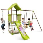 Costzon 450lbs Swing Sets for Backyard, 7-in-1 Heavy Duty Metal Swing Set with Slide, Upper Deck with Canopy, Sandbox, Climbing Rope, Glider and Swing, Outdoor Playset for Playground, Gift for Kids