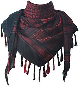 Explore Land 100% Cotton Military Shemagh Tactical Desert Keffiyeh Scarf Wrap (Black and Red)