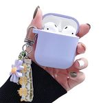 Ownest Compatible for AirPods Case Soft Silicone with Cute Keychain Shockproof Cover Case for Girls Woman Airpods 2 &1-Purple