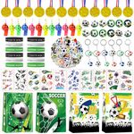 FeteDecor Football Party Bags Fillers - 132pcs Football Party Favors with Key Chains, Gift Bags, Wristbands, Medal, Whistles, Tattoos, Stickers, Football Party Games Toys for Kids