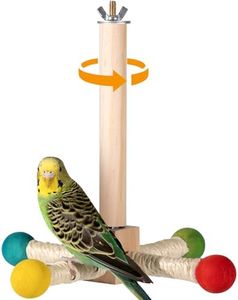 Goodlifebird Bird Stand Perch Toy, 360° Wooden Spinning Toy for Parrots, Fun Cage Toy Accessory, Suitable for Budgies, Cockatiels, Lovebirds, Parakeets, Finches and Other Small to Medium Birds