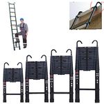 Black 5M Heavy Duty Multi-Purpose Aluminium Telescopic Ladder Extendable Steps & Roof Hook,Max Load 150kg/330lb,EN131