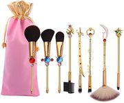 Kawaii Sailormoon Makeup Brushes - 8pcs Anime Magic Wand Makeup Brush Set with Pink Pouch, Professional Foundation Powder Flat Eyeline Blush Brushes Kit for Girl Women Fans (Gold A)