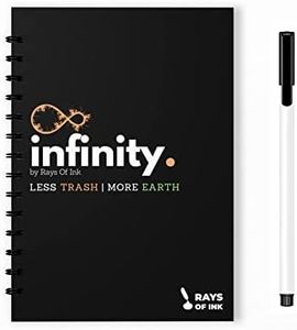 Rays Of Ink Infinity Re-writeable/Reusable Notebook - Eco Friendly Notebook with Fine Tip Marker & 2 Microfiber Cloth and A Pocket at Back | A5 Size (8.3" X 5.8") (1mm Tip Pen, Black)