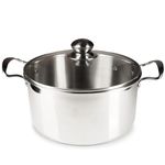 Homatz Induction Stock Pot 24cm Dia, 5L Stainless Steel Pot with Glass Lid | Non-Stick Large Cooking Pot for Soups, Stews | Oven Safe Upto 200 °C - Casserole Dish Pot, Silver