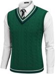 COOFANDY Men's Striped Cable Knit Sweater Vest Sleeveless V Neck Pullover Uniform Sweater Green