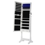 SONGMICS LED Jewelry Cabinet, Full Length Mirrored Jewellery Armoire, Lockable Jewellery Organiser with 2 Drawers, Sturdy and Stylish, Gift Idea, White JBC94W