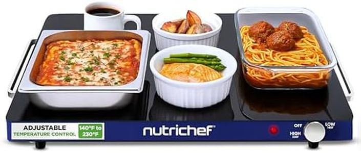 NutriChef Electric Warming Tray | Glass Surface Hot Serving Tray | Adjustable Temperature 140°F to 230°F | Energy Efficient & Space Saving | Perfect for Buffets,Parties & More | 21.2 x 16.5 IN | Blue