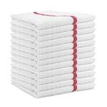 Arkwright Qwick Wick Terry Bar Mop Towel Pack of 12 White Kitchen Towels, Restaurant Cleaning Towels, Rags for Home, Kitchen, Bars (16 x 19 inch) (Red Stripe)