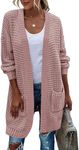 Zeagoo Women's Oversized Long Batwing Sleeve Cardigan Waffle Knit Sweater Coat Pink