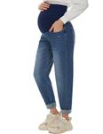 POSHGLAM Women's Maternity Jeans Over Belly Comfy Stretch Boyfriend Jeans Denim Pregnancy Pants, S-XXL, A02 Dark Blue, X-Large