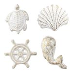 INCREWAY Cabinet Knobs, 4 Pack Retro Ocean Handle, Coastal Cast Iron Dresser Cupboard Wardrobe Beach Theme Drawer Pulls Handles, Seashell Turtle Whales