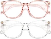 Gaoye 2 Pack Blue Light Blocking Glasses, Retro Round Eyewear Frame Anti Eyestrain & Anti Blue-Ray Computer Glasses for Women Men (Pink+Transparent)