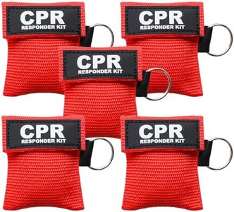 AOUTACC 5PCS CPR Mask and PVC Disposable Gloves for Pocket or Key Chain, CPR Emergency Face Shield with One-Way Valve Breathing Barrier for First Aid or AED Training