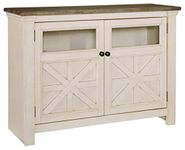 Signature Design by Ashley Bolanburg Farmhouse TV Stand Fits TVs up to 48", 2 Cabinet Doors and Adjustable Storage Shelves, Whitewash & Light Brown