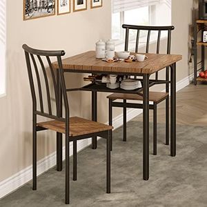 Amyove Dining Table Set for 2, Kitchen Table and Chairs with Wine Rack, 3 Piece Square Dining Room Table Set for Small Space, Apartment, Rustic Brown