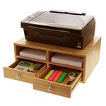 Woodquail Printer Stand, Monitor Stand, Desk Tidy Organiser with Drawers, Printer Paper Storage, Made of Natural Bamboo