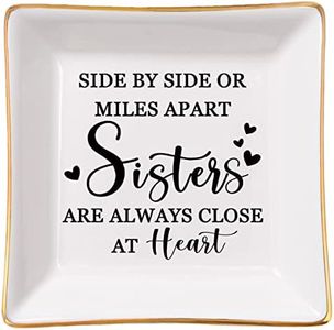 Spegiffu Sister Gifts Trinket Jewelry Dish- Side by side or miles apart, sisters are always close at heart, Sister Birthday Gifts Mother's Day Valentines Christmas Gift for Sister from Sister