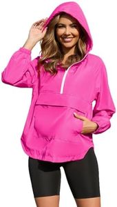 PESION Womens Cycling Running Waterproof Pullover Jackets Lightweight Windproof Biker Windbreaker Jackets with Hooded, Hot Pink, Medium