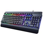 Gaming Keyboard, 104 Keys All-Metal Panel, Dacoity Rainbow LED Backlit Quiet Computer Keyboard, Wrist Rest, Multimedia Keys, Anti-ghosting Keys, Waterproof Light Up USB Wired Keyboard for PC Mac Xbox