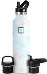 IRON °FLASK Camping & Hiking Hydration Canteens - 3 Lids (Narrow Straw Lid) Leak Proof Vacuum Insulated Stainless Steel - Hot & Cold Double Walled Sports Water Bottle - Pearl, 24 Oz