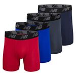 New Balance Men's Standard 5" Performance No Fly Boxer Brief (4 Pack), Team Royal/Team Red/Pig/Thunder, Large