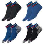 NAVYSPORT Men's Ankle Length Cotton Socks (Pack of 4) (NSO-8-DbB_Denim Blue, Black)