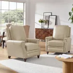 HULALA HOME Genuine Leather Recliner Chair Set of 2, Push Back Recliner Armchair with Thick Seat and Backrest, Comfy Adjustable Home Theater Single Recliner w/Nailhead Decor for Living Room(Beige)