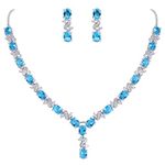 Clearine Women's Wedding Bridal Cubic Zirconia Infinity Y-Shape Necklace Dangle Earrings Set Aquamarine Color Silver-Tone