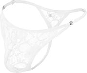 JOCKLAND Mens Lace Thong Sexy Low Rise T-back G-string with Adjustable Stretch Waistband Comfortable Men's Thong Underwear White