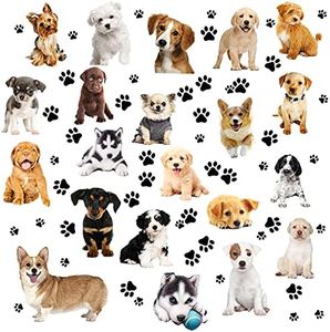 109 Pieces Dogs and Paws Wall Decals Realistic 3D Dog Stickers Dog Prints Decals Paws Vinyl Wall Stickers for Kids Boy Girl Baby Bedroom Living Room Bathroom Home Wall DIY Decor